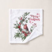 Aquarelle Rouge Cardinal Bird Wreath (Gant de toilette)