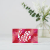 Aquarelle rouge chic Hello | Carte de visite (Debout devant)