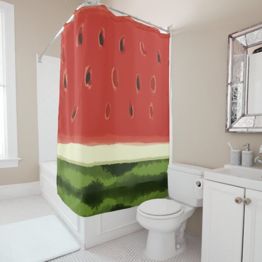 Aquarelle rouge clair Watermelon Douche rideau (En situation)