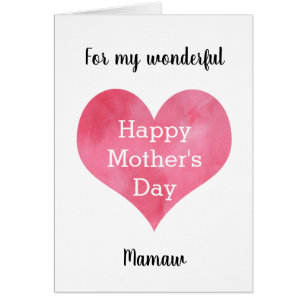 Aquarelle rouge Coeur Joyeux Fête des Mères Mamaw
