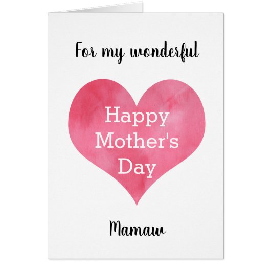 Aquarelle rouge Coeur Joyeux Fête des Mères Mamaw (Devant)