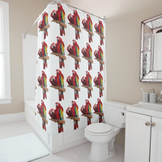 Aquarelle rouge de perroquet macaw rideau de douch (En situation)