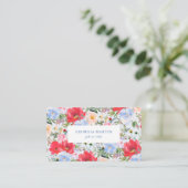 Aquarelle rouge et bleu Carte de visite floral (Debout devant)