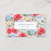Aquarelle rouge et bleu Carte de visite floral (Devant)
