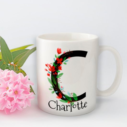 Aquarelle rouge fleur sauvage monogramme tasse de 