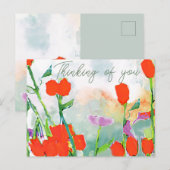 Aquarelle rouge Fleurs sauvages avec carte postale (Devant / Derrière)