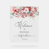 Aquarelle Rouge hiver Baby shower Floral Bienvenue (Recto)