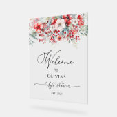 Aquarelle Rouge hiver Baby shower Floral Bienvenue (Angle)