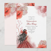 Aquarelle rouge modifiable Quinceañera Invitation (Devant / Derrière)