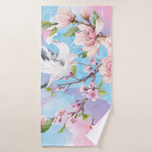 Aquarelle Rouge Motif japonais (Serviette de bain)