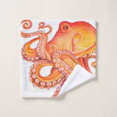 Aquarelle rouge orange octopique (Gant de toilette)