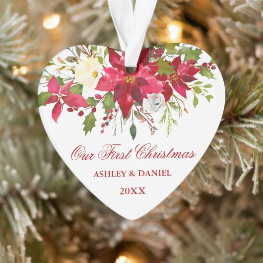 Aquarelle Rouge Poinsettia Floral Premier Noël (Arbre)