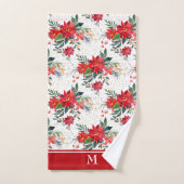 Aquarelle rouge Poinsettie Bouquet Monogramme (Serviette à main)