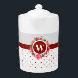 Aquarelle Rouge Poppies Roses Roses Roses Rose Mon<br><div class="desc">Conçu sur la base de mon aquarelle illustration de pavots rouges et rose rose. Un bel ensemble circulaire de délicates fleurs de jardin de chalet d'été avec monogramme au centre et motif pois rouge et blanc sur le côté inférieur. Personnalisable à Zazzle avec votre propre initiale pour un design personnalisé....</div>