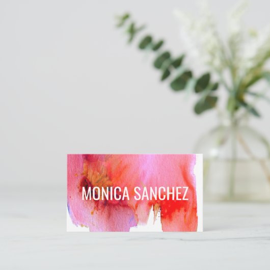 Aquarelle rouge rose design carte de visite abstra (Debout devant)