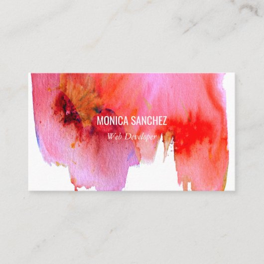 Aquarelle rouge rose design carte de visite abstra (Devant)