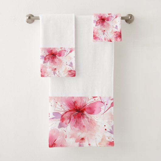 Aquarelle Rouge rose Fleurs Ressort Motif Floral (En situation)