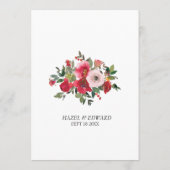 Aquarelle Rouge Rose Floral Mariage Menu (Dos)