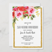 Aquarelle rouge rose Invitations de l'anniversaire (Devant)