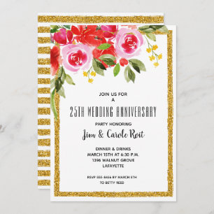 Aquarelle rouge rose Invitations de l'anniversaire