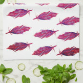 Aquarelle rouge rose plumes serviette de thé (Plié)