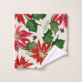 Aquarelle rouge rustique Poinsettia Flore Verdure (Gant de toilette)