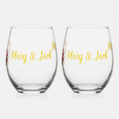 Aquarelle rouge tulipe verre à vin mariage M & Mme (Gauche)