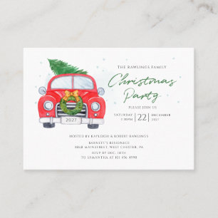 Aquarelle Rouge Voiture Noël Arbre Carte d'invitat