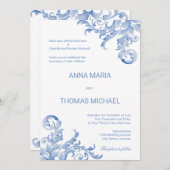 Aquarelle Royal Blue Flouring Faire-part de mariag (Devant / Derrière)