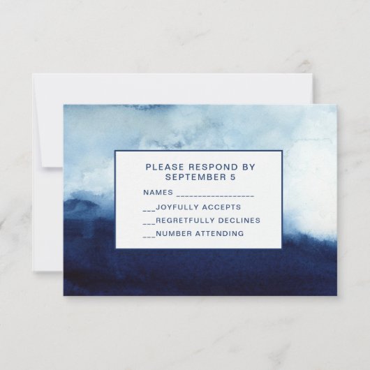 Aquarelle RSVP Card Mariage Bleu foncé Abstrait (Devant)