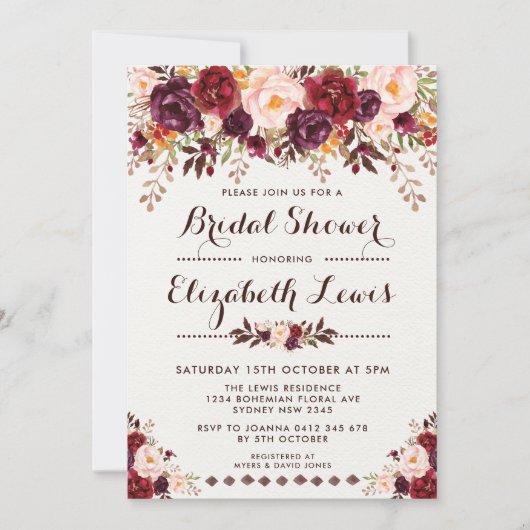 Aquarelle Rustic Boho Invitation à la douche nupti (Devant)