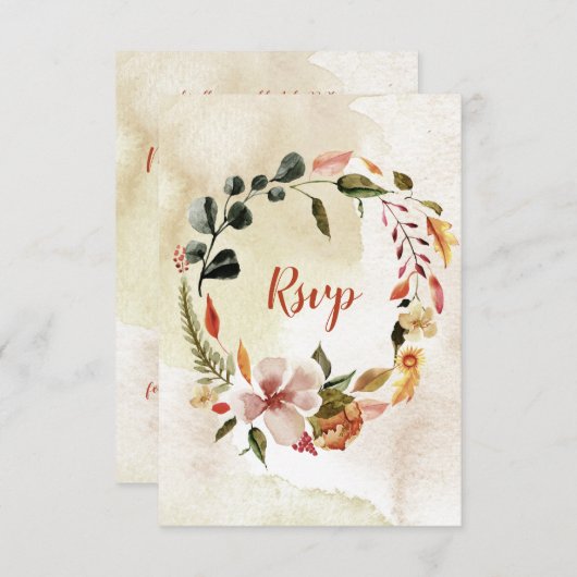 Aquarelle rustique Automne Fleurs d'automne RSVP (Devant / Derrière)