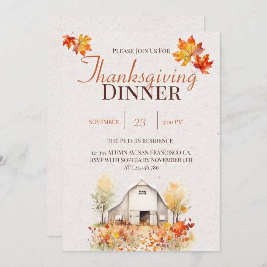 Aquarelle Rustique Automne Thanksgiving Invitation (Devant / Derrière)