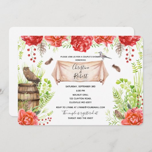 Aquarelle Rustique Boho Couple's Shower Invitation (Devant / Derrière)