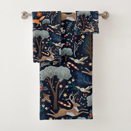 Aquarelle rustique Bois Animaux Arbres Noël (En situation)