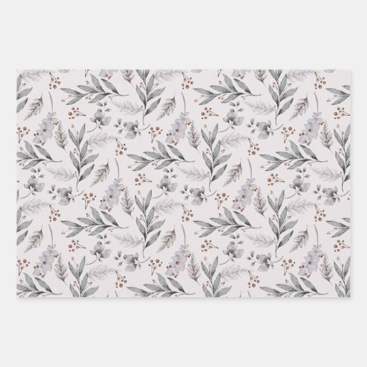 Aquarelle rustique Dusty Gris Feuille hiver (Devant 3)