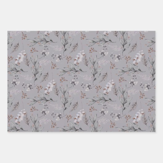 Aquarelle rustique Dusty Gris Feuille hiver (Devant 2)