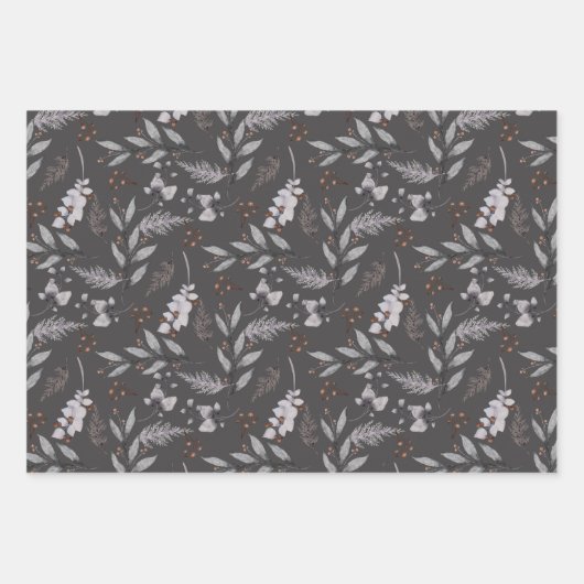 Aquarelle rustique Dusty Gris Feuille hiver (Devant)