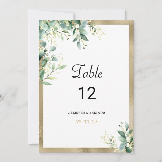 Aquarelle rustique eucalyptus vert Numéro de table (Devant)