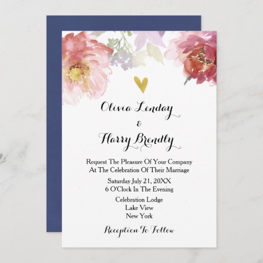 Aquarelle rustique Faire-part de mariage florale | (Devant / Derrière)