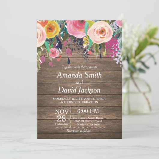 Aquarelle rustique Faire-part de mariage florale (Debout devant)