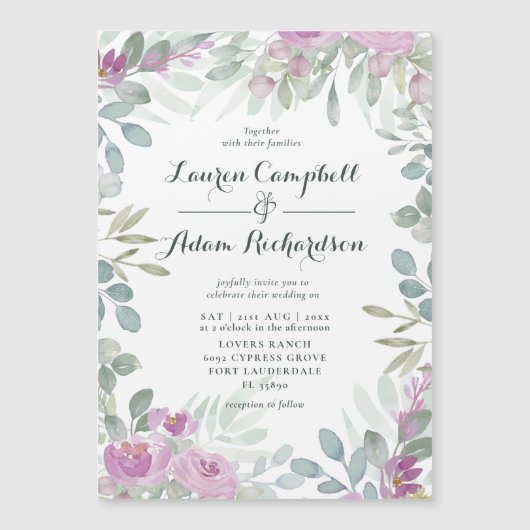 Aquarelle rustique Faire-part de mariage rose flor (Devant)