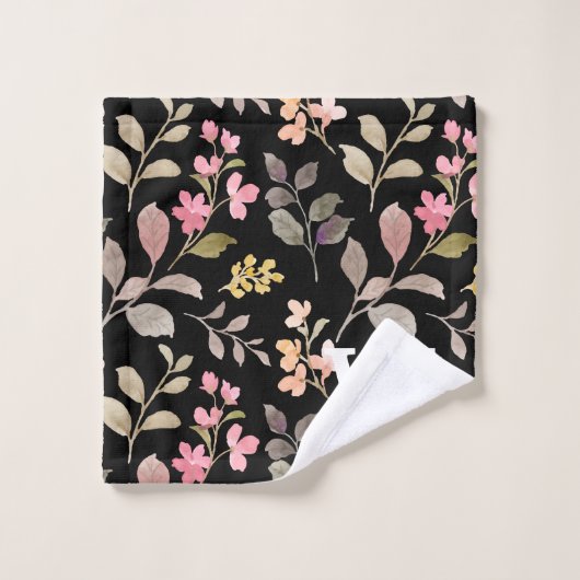 Aquarelle Rustique Feuille Monogramme (Gant de toilette)