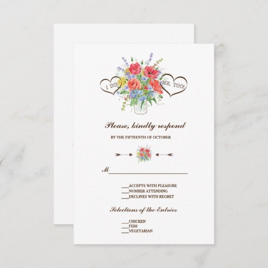 Aquarelle rustique Fleurs sauvages Mariage RSVP (Devant / Derrière)