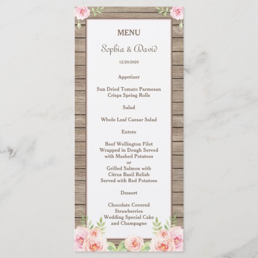 Aquarelle rustique Floral Old Wood Menu Mariage (Devant)