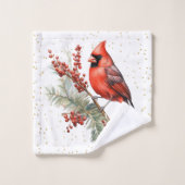 Aquarelle rustique Hiver Cardinal Holly Branche (Gant de toilette)