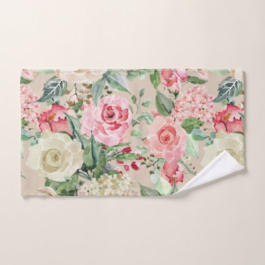 Aquarelle rustique moderne de rose rose de crème (Serviette à main)