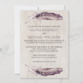 Aquarelle rustique plumes Invitations de mariage (Devant)