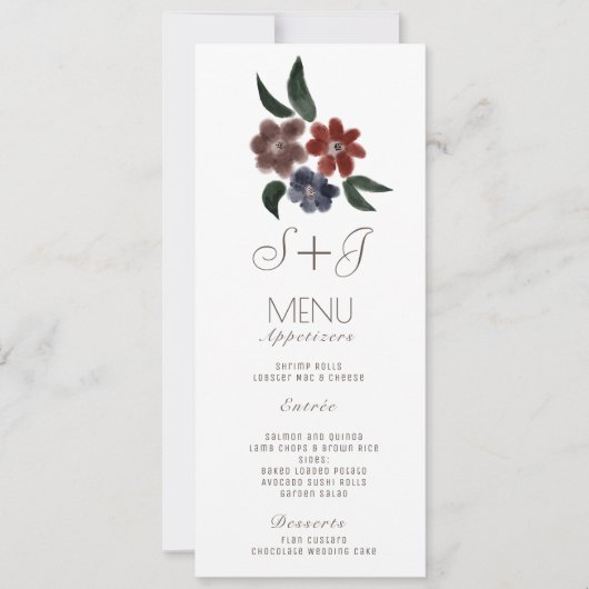 Aquarelle Rustique Simple Bouquet Floral - Menu (Devant)
