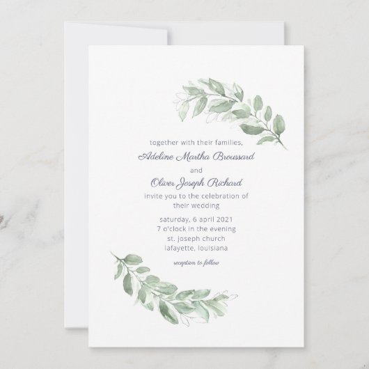 Aquarelle rustique Verdure Invitations de mariage (Devant)